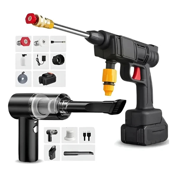 SUPER COMBO TURBOJET™ - Hidrolavadora Portátil + Aspiradora 3 en 1 + Doble Batería + Maletín