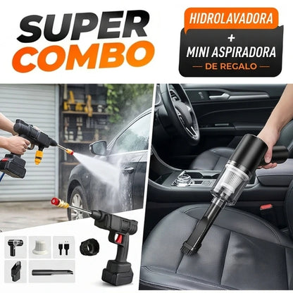 SUPER COMBO TURBOJET™ - Hidrolavadora Portátil + Aspiradora 3 en 1 + Doble Batería + Maletín