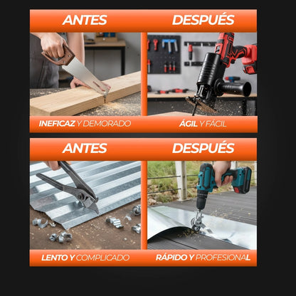 PACK MAESTRO PARA TALADRO - Cortador de Metal + Adaptador de Sierra Caladora Profesional