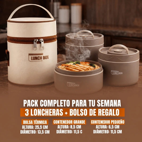 LunchBox - Lonchera Termica Premium con 3 Tupper