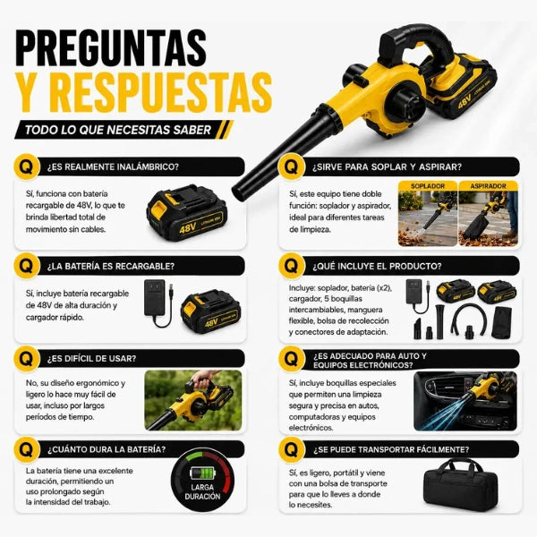 Soplador de Aire Inalambrico 2 en 1